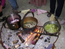 dye pots over a fire